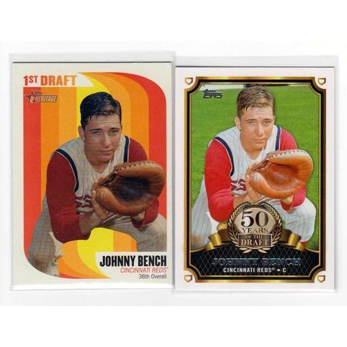 TWO 2014 Topps Johnny Bench cards-Heritage #65MLB-JB, 50 Years of Draft #50YD-10