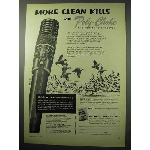 1956 Poly-Choke Co. Ad - More Clean Kills