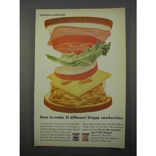1966 Skippy Peanut Butter Ad - 31 Different Sandwiches
