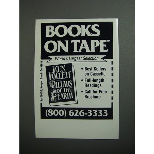 1989 Ken Follett Pillars of the Earth Book Ad - Books on Tape