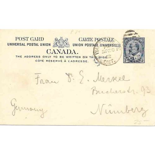 Canada #P25 Postal Card 1912 Walkerville ONT to Germany