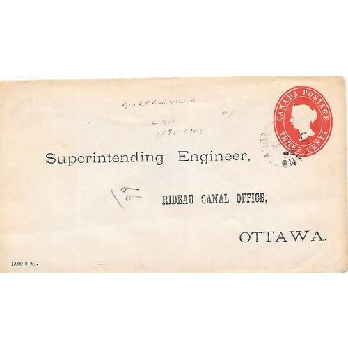 Canada ! #EN6 Postal Envelope Used Andrewsville, ONT 1890-1913 Rare cancel