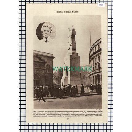(8198) Miss Edith Cavell Nurse World War One Memorial - 1936 Cutting