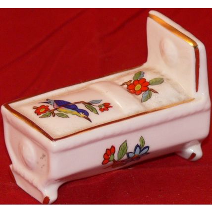 Aynsley Miniature Rocking Crib Cot Birds & Flowers Decoration