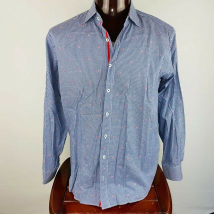 Bugatchi Uomo Classic Fit Dress Shirt Flip Cuffs Blue Striped