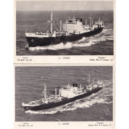 MV Ashbank Twin Screw Cargo Ship 2x Old RPC Postcard