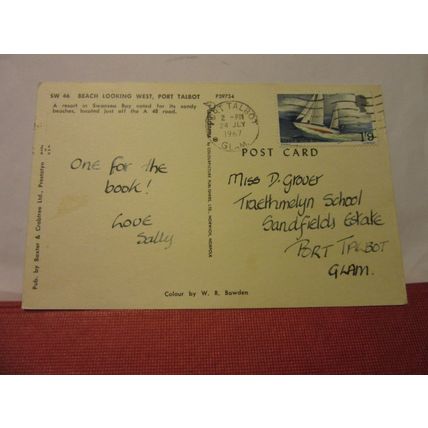 THE BEACH LOOKING WEST, PORT TALBOT, WALES used postcard 1967 pm =