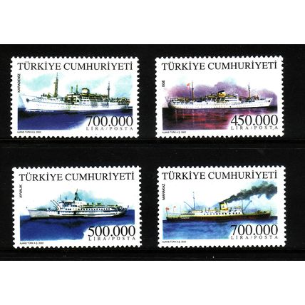 TURKEY 2002 MERCHANT SHIPS SET 4 VALS U/M MINT