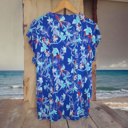 NWT Liz Claiborne Tropical Blue Floral V-Neck Blouse Size XXL
