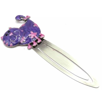 Cat Bookmark Metal Purple & Pink with Enamel & Diamante Detail 11 CM Gift