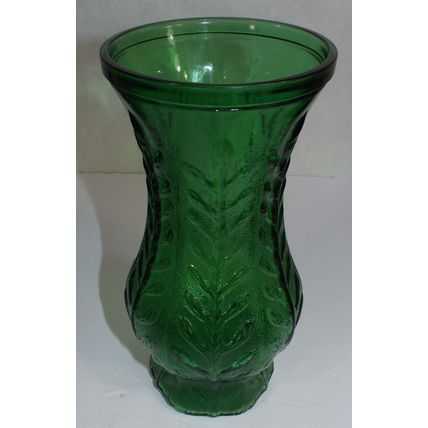 Vintage Emerald Green Glass Vase w/ Vine Leaf Design - FTD 1976 - 10” Tall