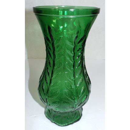 Vintage Emerald Green Glass Vase w/ Vine Leaf Design - FTD 1976 - 10” Tall