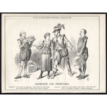 KATHLEEN AND PETRUCHIO 1891 Sir John Tenniel - William Gladstone PUNCH CARTOON