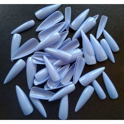 Long Stiletto False Nails Blue Full Cover Almond Press Set Fake 20 50 100 party