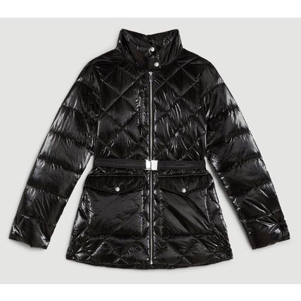 KAREN MILLEN High Shine Vinyl Puffer Quilt Detail Belted Short Coat NEW (RARE)