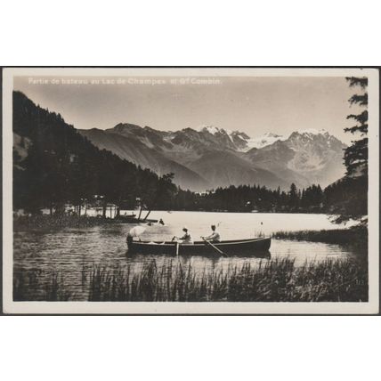 Bateau au Lac de Champex et Grand Combin, 1932 - Perrochet-Matile Photo CPSM