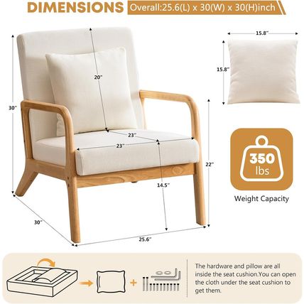 ELUCHANG Mid-Century Modern Accent Chair with Lumbar Pillow,Upholstered Armchair