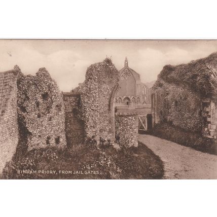 EC784 BINHAM PRIORY FROM JAIL GATES . PRINTED POSTCARD
