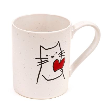 Cat Holding a Heart Stoneware Mug Ceramic 11 CM Gift Tableware Feline