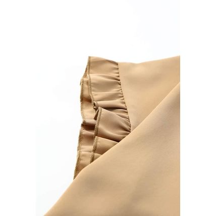Khaki Ruffle Trim Short Sleeve Oversize Blouse