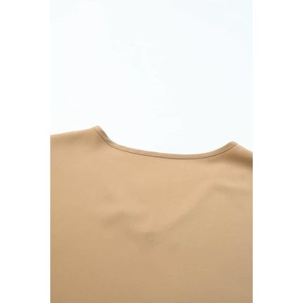 Khaki Ruffle Trim Short Sleeve Oversize Blouse