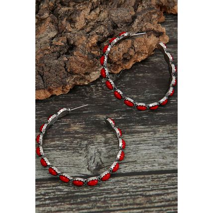Red Retro Turquoise Circle C-shaped Earrings