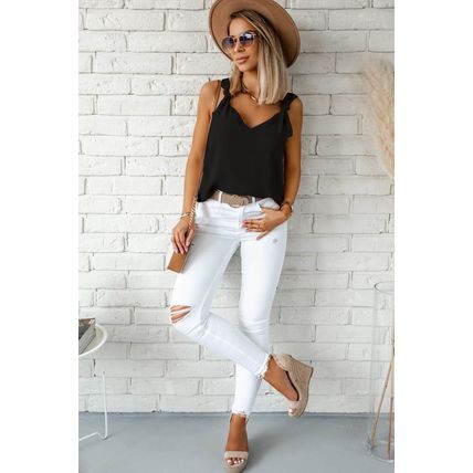 Black V Neck Knotted Shoulder Vest