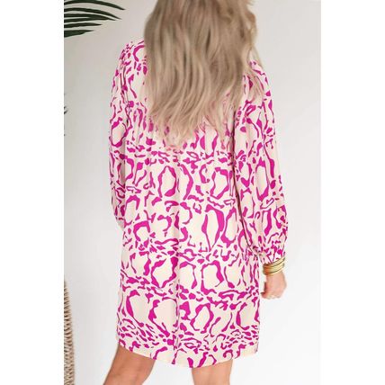 Pink Leopard Print Loose Fit Babydoll Mini Dress