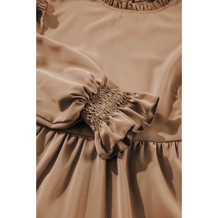 Light French Beige Frilled Collar Ruffled Shoulder Tiered Dress