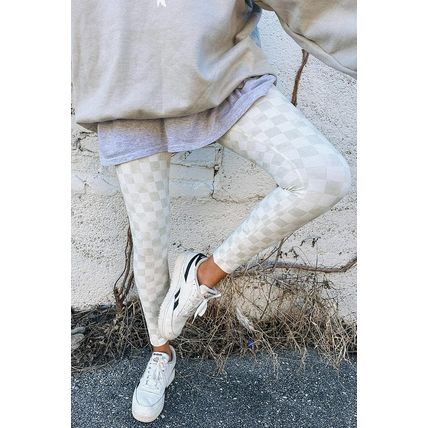 Gray Checkered Pattern High Waist Skinny Leggings