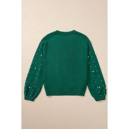 Evergreen Pearled Drop Shoulder Round Neck Sweater