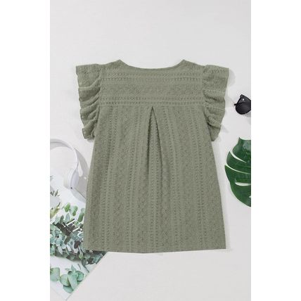 Laurel Green Flutter Sleeve Lace V Neck Shirt
