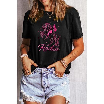 Black Cowgirl Rodeo Embroidered Pattern Western Fashion Tee