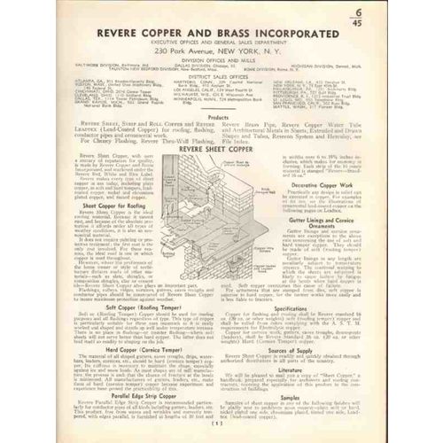 revere copper brass inc 1938 sheet roofing flashing vintage catalog