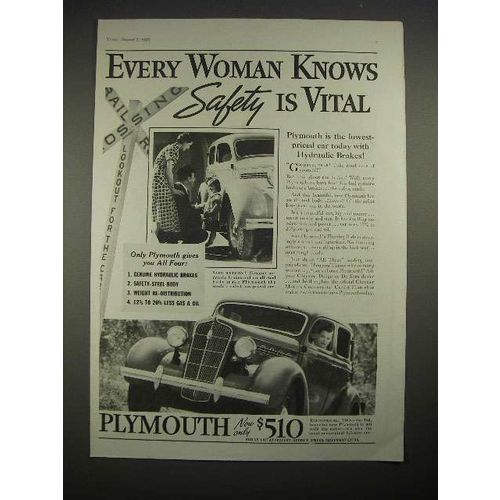 1935 Plymouth Car Ad - Every Woman Knows Safety