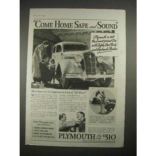1935 Plymouth Car Ad - Come Home Safe and Sound