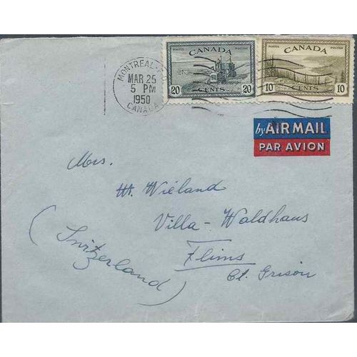 Canada Peace Issue 1950 AIR MAIL Montreal QUEBEC to Switzerland (2)