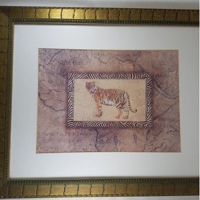 Tiger Print Matted and Wood Framed 23" X 19" Stripes Wall Sturdy Map Africa
