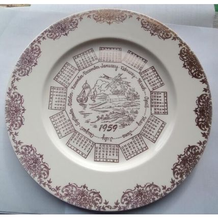 1959 Calendar Plate Taylor Smith Taylor Aqua Blue with Gold Lettering Made USA