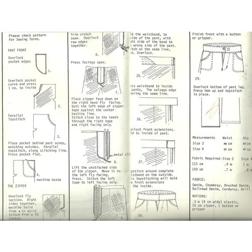 Sharon Marie Studios #102 Sewing Pattern Wee Jeans size 2 4 Used ca. 1979