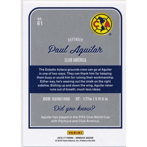 2016 Donruss Soccer 61 Paul Aguilar Club America