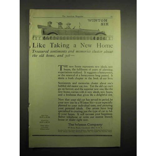 1918 Winton Six Car Ad - Like Taking a New Home