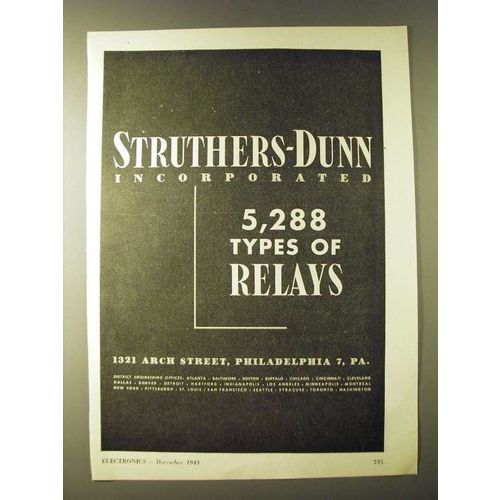 1943 Struthers-Dunn Relays Ad - Struthers-Dunn incorporated 5,28 types of relays