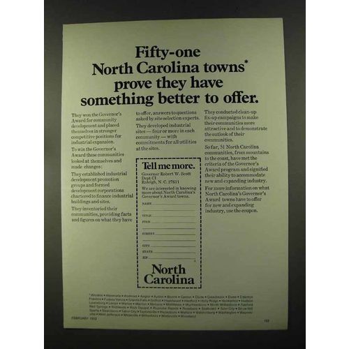 1972 North Carolina Governor's Award Ad - Towns