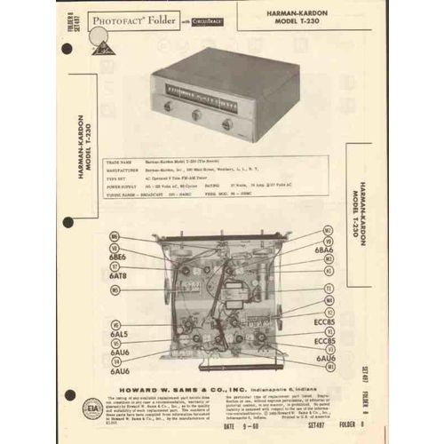 HARMAN-KARDON model T-230 9 tube AM FM tuner Sams Photofact manual