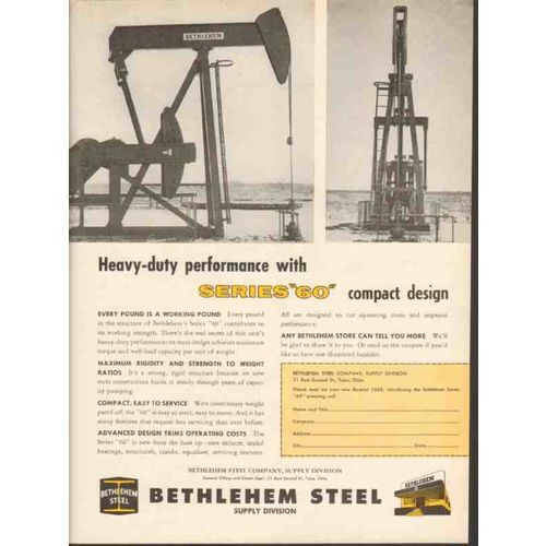 BETHLEHEM STEEL COMPANY 1962 Heavy-duty performance oil vintage ad