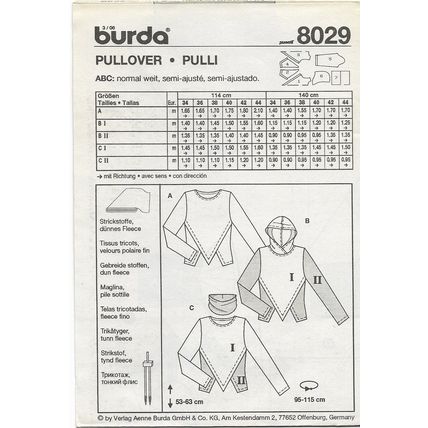 Burda 8029 Sewing Pattern Misses Pullover W&W/O Hood Size 8 10 12 14 16 18 Uncut