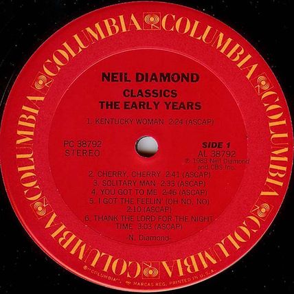 1983 Columbia stereo LP #PC-38792 - Neil Diamond - "Classics - The Early Years"