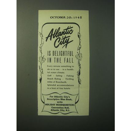 1948 Atlantic City Tourism Ad - Atlantic City is delightful in the fall