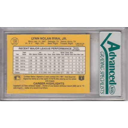 NOLAN RYAN 1987 ADVANCED GRADED 9.0 MINT HOUSTON ASTROS HOF WORLD CHAMP PITCHER